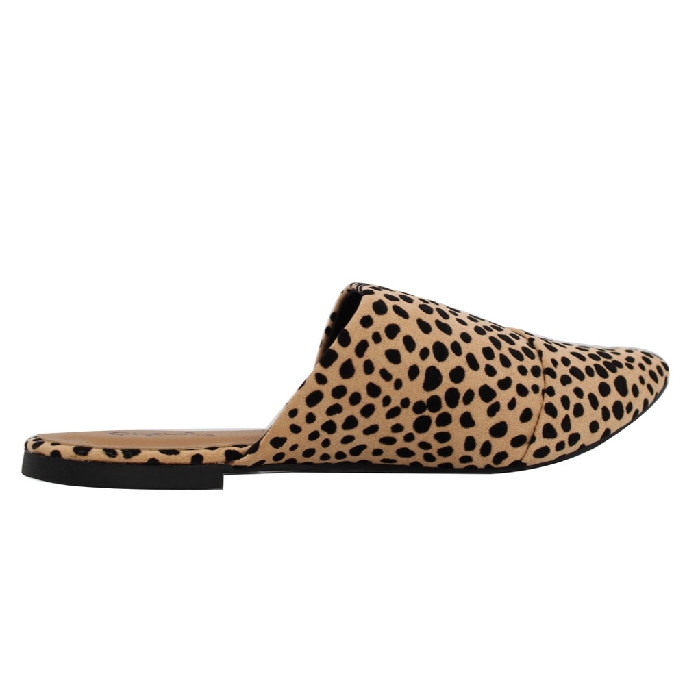 Tan Leopard pointy toe slip on mules flat - Picture 5 of 8